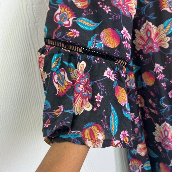 Nanette Lepore - Bright Floral Viscose Lace Up Long Sleeve Mini Dress Size Small - Picture 5 of 12